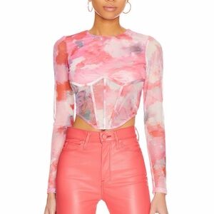 Bardot Multicolor Abstract Crop Top Lena Mesh Corset Top